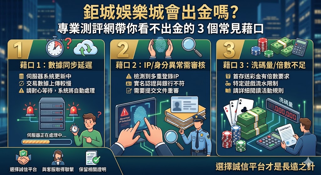 鉅城娛樂城會出金嗎？專業測評網帶你看不出金的3個常見藉口