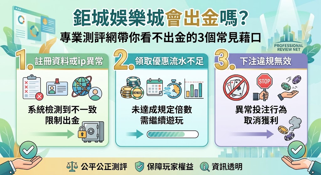 鉅城娛樂城會出金嗎？專業測評網帶你看不出金的3個常見藉口